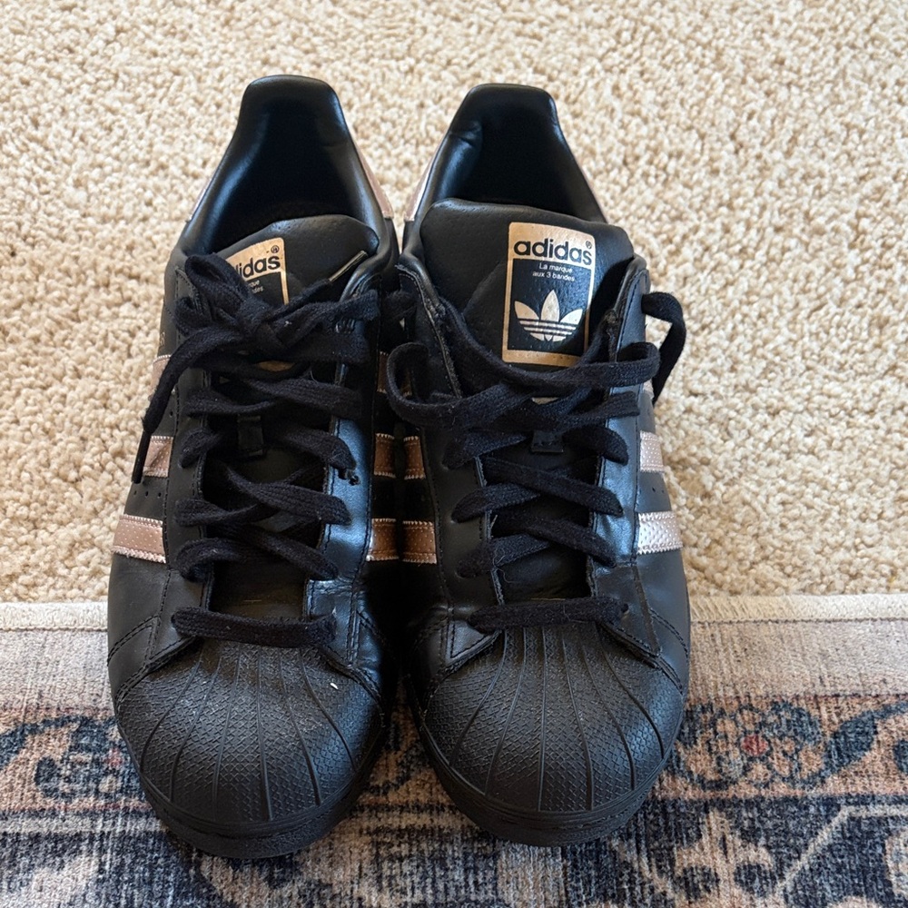 Adidas Superstar Women's Sneakers in Black and Rose Gold